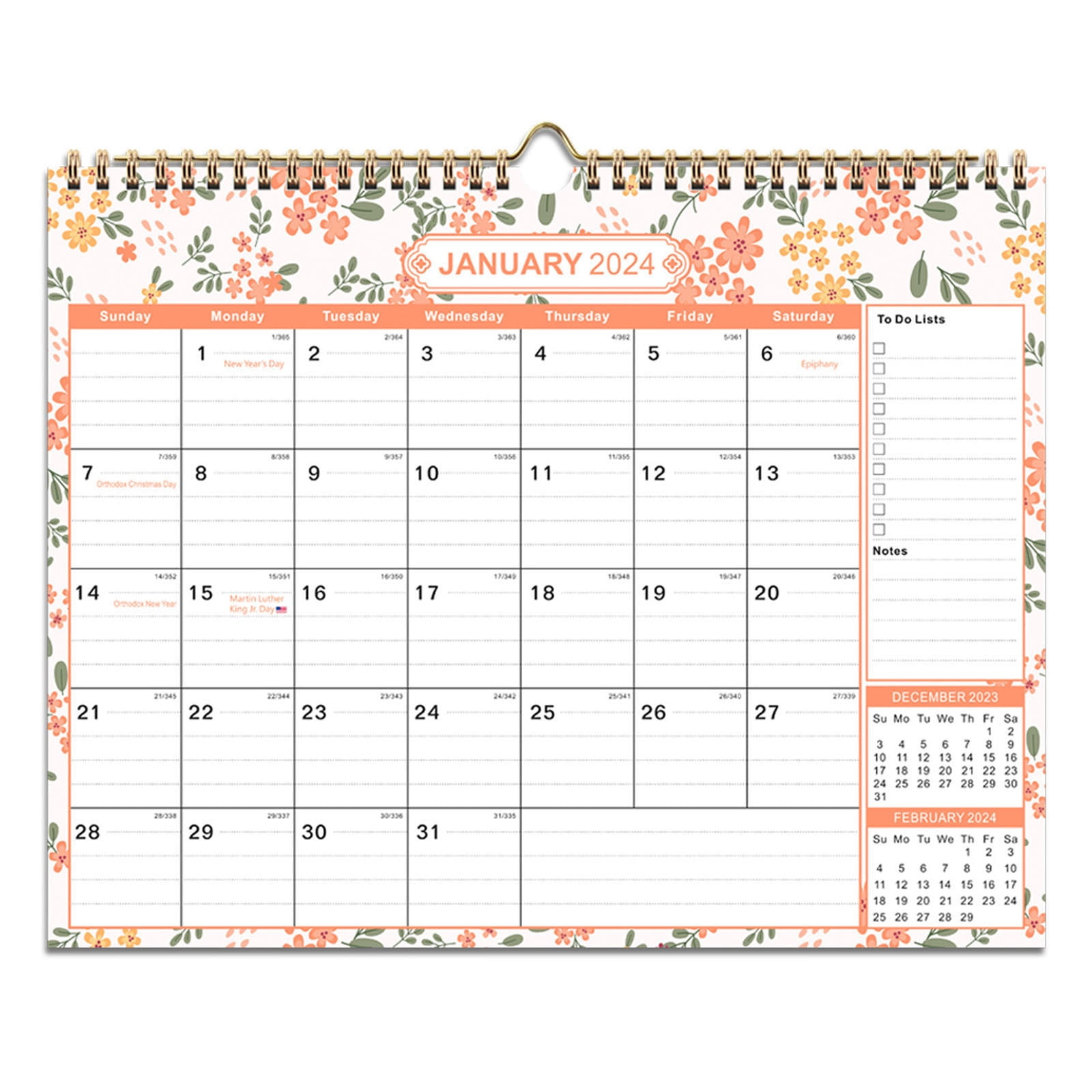 Sturdy Double Wire Binding, Large Daily Blocks, 18 Month Wall Calendar