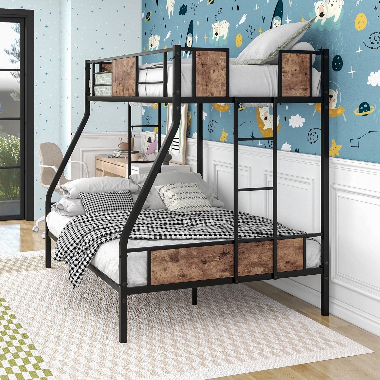 Sturdy and Durable Heavy Duty Twin Over Full Metal Bunk Bed Frame with
