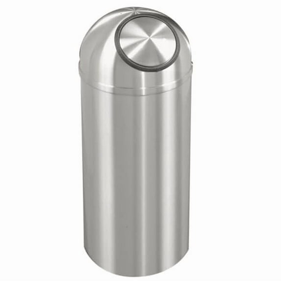 Sturdy Essentials 12 Gallon Satin Aluminum Waste Receptacle | Heavy-Duty Commercial Trash Bin | Rust & Tarnish Resistant | Durable Indoor Waste Container | (Dome Top, Self-Closing Lid)