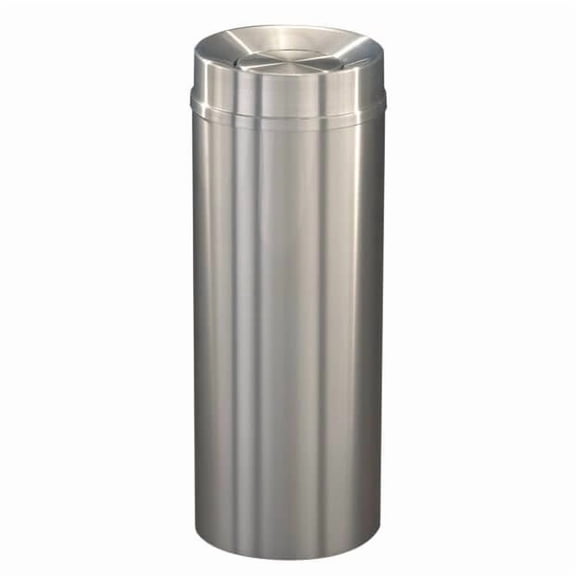 Sturdy Essentials 12 Gallon Satin Aluminum Waste Receptacle | Heavy-Duty Commercial Trash Bin | Rust & Tarnish Resistant | Durable Indoor Waste Container | (Tip Action Top)