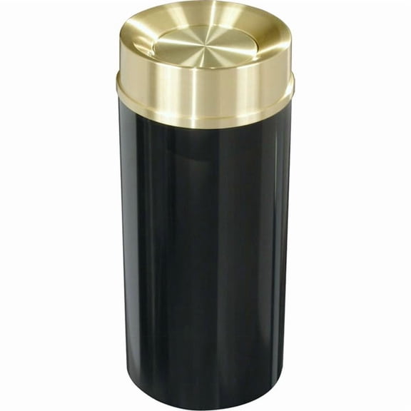 Sturdy Essentials 15 Gallon WasteMaster Value Trash Receptacle | Heavy-Duty Brass & Aluminum | Rust & Tarnish Resistant | Durable for Commercial & Residential Use (Black & Gold, Tip Action Lid)
