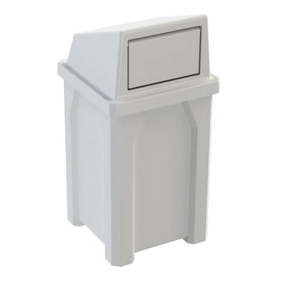 Sturdy Essentials 32 Gallon Square 100% Recycled Plastic Heavy Duty Outdoor Trash Can with Push Lid - White
