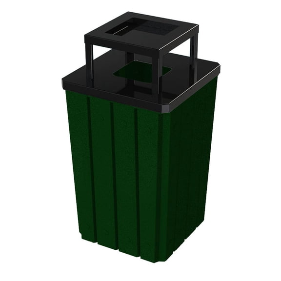 Sturdy Essentials 32 Gallon Square Slated 100% Recycled Plastic Heavy Duty Outdoor Trash Can with Ashtray Top Lid - Green
