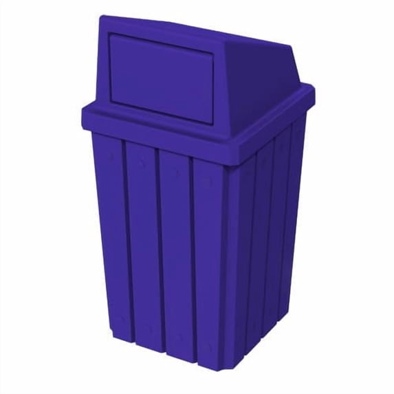 Sturdy Essentials 32 Gallon Square Slated 100% Recycled Plastic Heavy Duty Outdoor Trash Can with Push Top Lid - Blue