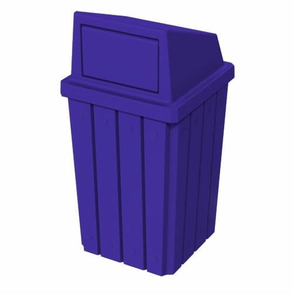 Sturdy Essentials 32 Gallon Square Slated 100% Recycled Plastic Heavy Duty Outdoor Trash Can with Push Top Lid - Blue