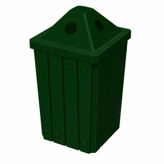 Sturdy Essentials 32 Gallon Square Slated 100% Recycled Plastic Heavy Duty Outdoor Trash Can with Pyramid Lid for Recycling - Green Granite