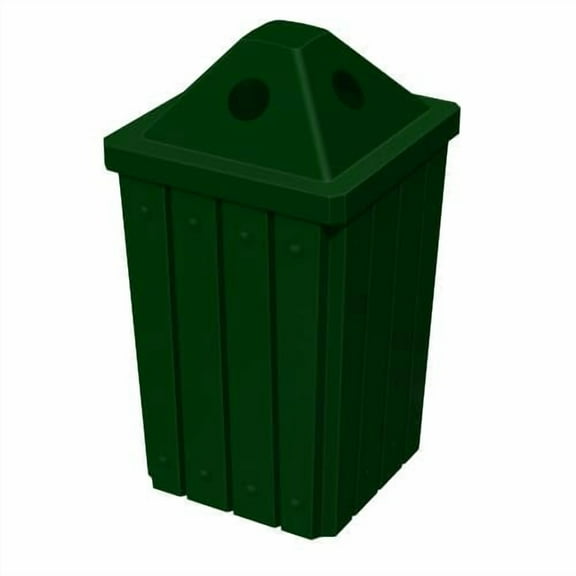 Sturdy Essentials 32 Gallon Square Slated 100% Recycled Plastic Heavy Duty Outdoor Trash Can with Pyramid Lid for Recycling - Green