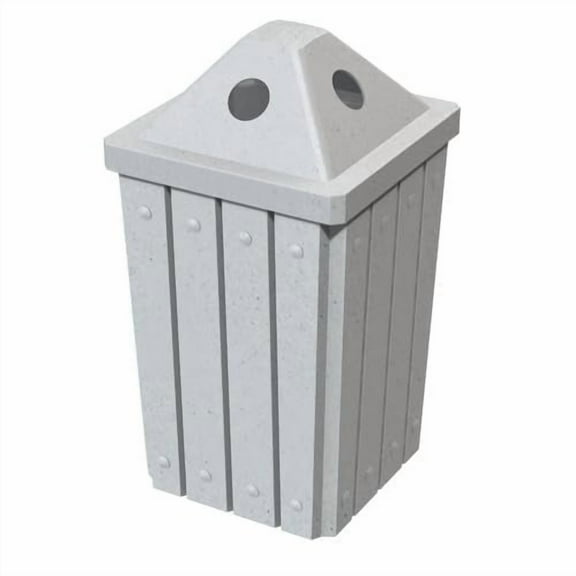 Sturdy Essentials 32 Gallon Square Slated 100% Recycled Plastic Heavy Duty Outdoor Trash Can with Pyramid Lid for Recycling - Light Granite