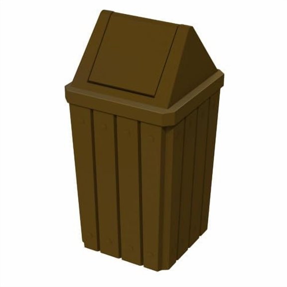 Sturdy Essentials 32 Gallon Square Slated 100% Recycled Plastic Heavy Duty Outdoor Trash Can with Swing Top Lid - Brown Granite