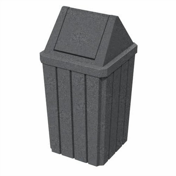 Sturdy Essentials 32 Gallon Square Slated 100% Recycled Plastic Heavy Duty Outdoor Trash Can with Swing Top Lid - Dark Granite