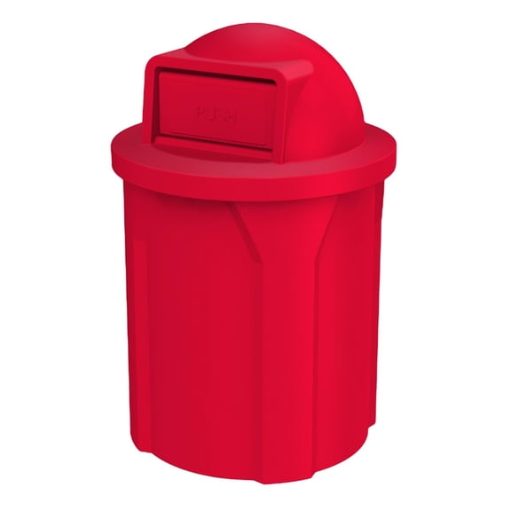 Sturdy Essentials 42 Gallon Circle 100% Recycled Plastic Heavy Duty Outdoor Commercial Trash Can with Push Open Dome Lid and Internal Liner Great for Schools and Businesses - Red