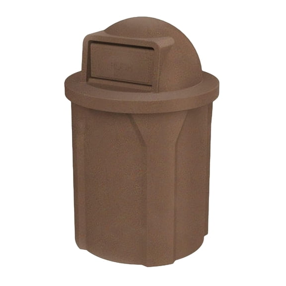 Campus Collection 42 Gallon Circle 100% Recycled Plastic Heavy Duty Outdoor Commercial Trash Can with Push Open Dome Lid and Internal Liner - Great for Schools and Businesses - Brown Granite