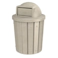 thumbnail image 1 of Sturdy Essentials 42 Gallon Slated Circle 100% Recycled Plastic Heavy Duty Outdoor Trash Can with Push Open Dome Lid and Internal Liner - Beige Granite, 1 of 10