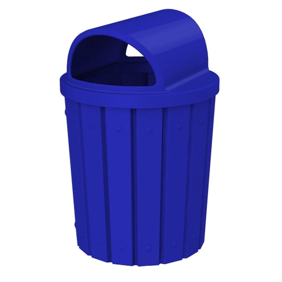 Sturdy Essentials 42 Gallon Slated Circle 100% Recycled Plastic Heavy Duty Outdoor Trash Can with Open Dome Lid and Internal Liner - Blue
