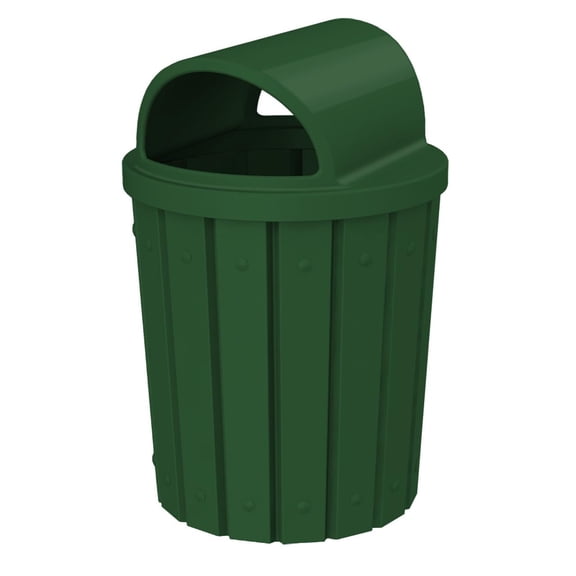 Sturdy Essentials 42 Gallon Slated Circle 100% Recycled Plastic Heavy Duty Outdoor Trash Can with Open Dome Lid and Internal Liner - Green