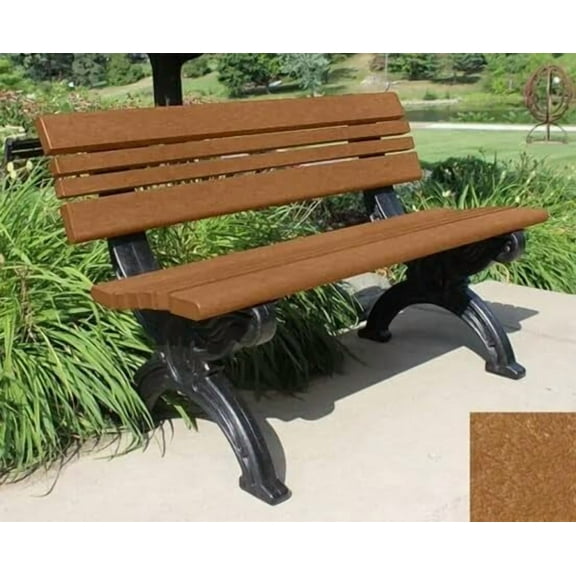 Sturdy Essentials Cambridge 4 Foot Outdoor Bench  100% Recycled Polywood Outdoor Bench with Cast-Iron Look Frame  Durable, Weather-Resistant, Eco-Friendly Seating for Parks & Gardens - Cedar