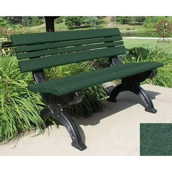 Sturdy Essentials Cambridge 4 Foot Outdoor Bench  100% Recycled Polywood Outdoor Bench with Cast-Iron Look Frame  Durable, Weather-Resistant, Eco-Friendly Seating for Parks & Gardens - Green