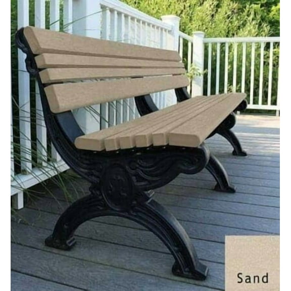 Sturdy Essentials Cambridge 6 Foot Outdoor Park Bench – 100% Recycled Polywood Outdoor Bench with Cast-Iron Frame – Durable, Weather-Resistant, Outdoor Seating for Parks & Gardens - Sand