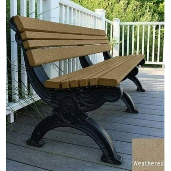 Sturdy Essentials Cambridge 6 Foot Outdoor Park Bench  100% Recycled Polywood Outdoor Bench with Cast-Iron Frame  Durable, Weather-Resistant, Outdoor Seating for Parks & Gardens - Weathered