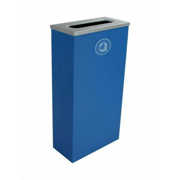 Sturdy Essentials Cube 10 Gallon Spectrum Powder Coated Steel Recylcing Bin Used for Commercial Spaces, Offices, Hotels, Apartments (Blue, Slot Opening - Paper)