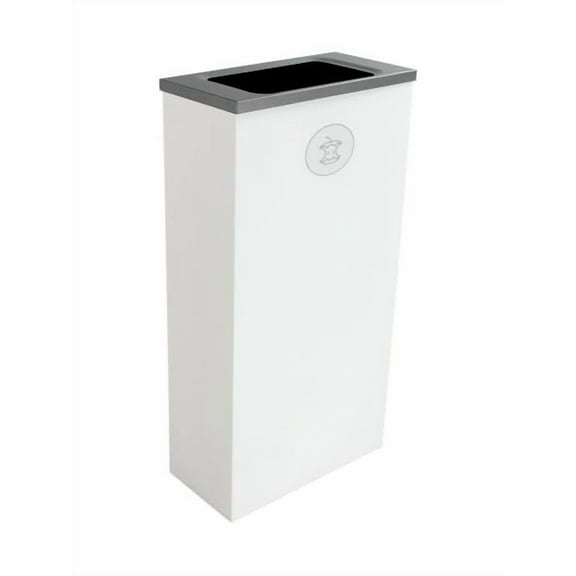 Sturdy Essentials Cube 10 Gallon Spectrum Powder Coated Steel Recylcing Bin Used for Commercial Spaces, Offices, Hotels, Apartments (White, Full Opening - Organic Waste)