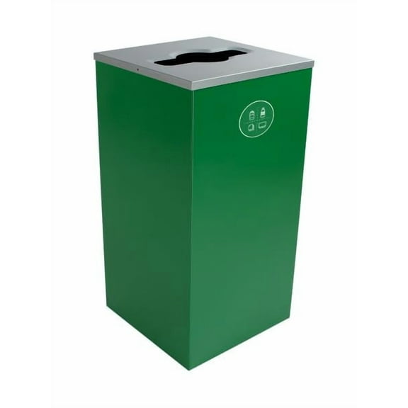 Sturdy Essentials Cube 24 Gallon Spectrum Powder Coated Steel Recylcing Bin Used for Commercial Spaces, Offices, Hotels, Apartments (Green, Mixed Recyclables Opening)