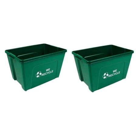 Sturdy Essentials Curbside 18 Gallon Green Recycling Bin with Carrying Handles for Homes or Businesses | Easily Recongizable Bin for Curb - Two Bins - Green