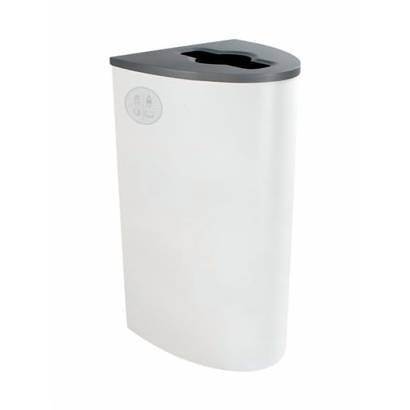 Sturdy Essentials Ellipse 22 Gallon Spectrum Powder Coated Steel Recylcing Bin Used for Commercial Spaces, Offices, Hotels, Apartments (White, Mixed Recylcables Opening)