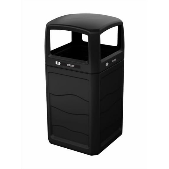 Large Capacity 50 Gallon Waste Bin Made of 100% Recycled Plastic Commercial Outdoor Trash Can for Commercial Spaces with Modern High End Aesthetic - (Black Waste)