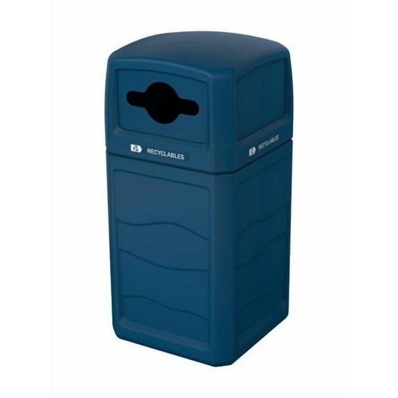 Sturdy Essentials Large 50 Gallon 100% Recycled Plastic Heavy Duty Recycling Bin for Commercial Space with Modern High End Aesthetic and Covered Lid for Outdoors - (Blue Covered Recycling)