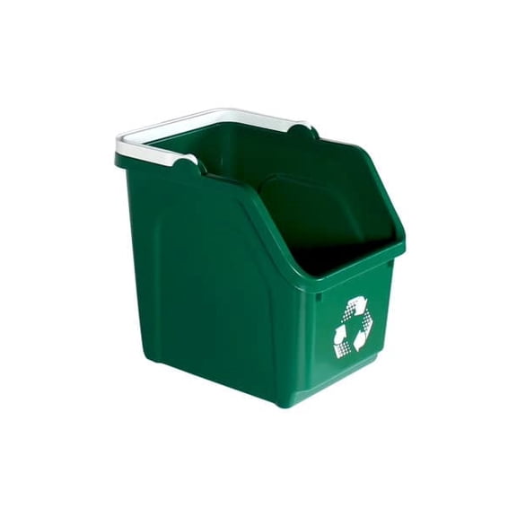 Sturdy Essentials Multi Recycling Bin System with Three Stacking 6 Gallon Bins with Carrying Handles, Stackable and Compact for Offices, Homes, Garages, Businesses - (Green, 3 Pack)