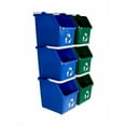 thumbnail image 1 of Multi Recycling System with Three Stackable 6 Gallon Bins to Build Your Recycling Center for Offices, Homes, Garages, Businesses (6 Pack, Blue/Green), 1 of 9