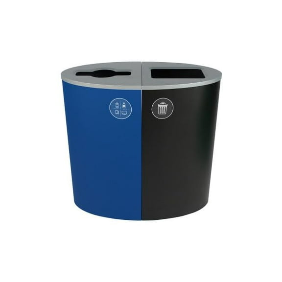 Sturdy Essentials Spectrum Powder Coated Steel Recylcing Bin and Waste Bin Combinations Used for Commercial Spaces, Businesses, Offices, Hotels, Apartments (Blue Mixed Recycling + Black Waste)