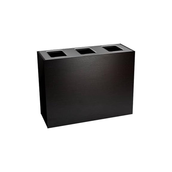 Sturdy Essentials Stratus Series Commercial Recycling and Waste Receptacle Bin Modern Style with Black Wood Finish, Triple Bin with Full Openings for Waste and Recycling