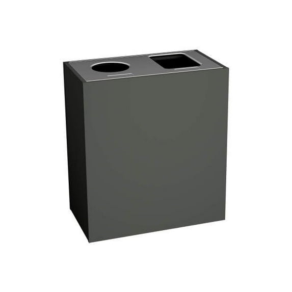 Sturdy Essentials Stratus Series Commercial Recycling and Waste Receptacle Bin Modern Style with Slate Gray Finish, Double Bin with Circle Opening for Bottles and Cans and Full Opening for Waste