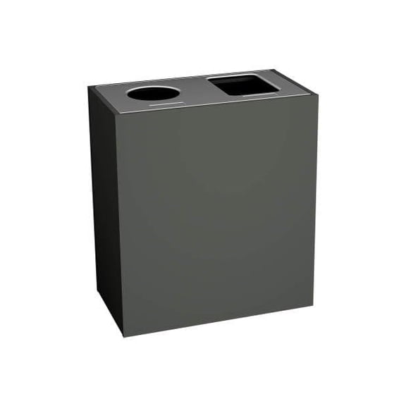 Sturdy Essentials Stratus Series Commercial Recycling and Waste Receptacle Bin Modern Style with Slate Gray Finish, Double Bin with Circle Opening for Bottles and Cans and Full Opening for Waste