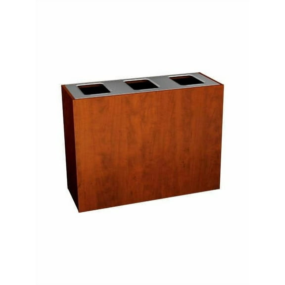 Sturdy Essentials Stratus Series Commercial Recycling and Waste Receptacle Bin Modern Style with Wood Finish, Triple Bin with Three Full Openings for Waste and Recycling