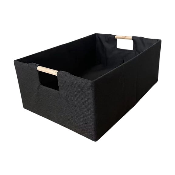 Sturdy Fabric Storage Box With Wooden Handles Reinforced Cardboard Base for Home Organization