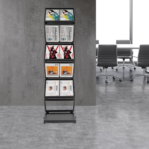 Sturdy Foldable Magazine Rack, 6-Tier Carbon Steel Display Stand for Office and Home, Holds Newspapers and Magazines, Non-Slip and Ventilated