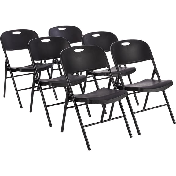 Sturdy Foldable Plastic Chair, Portable, 350-Pound Capacity, Black, 6-Pack