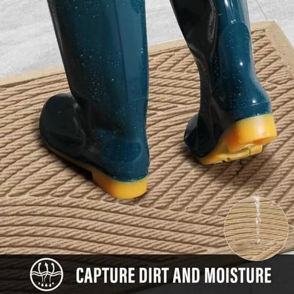 Sturdy Front Door Mat, Absorbent Muddy Dirt Resist Welcome Door Mats Outdoor Indoor, Stain and Fade Resistant, Non-Slip Backing Entry Mat Low Profile Doormat for Entryway, 29×17, Beige