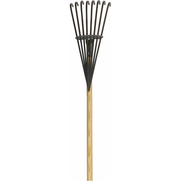 Sturdy Garden Rake for Shrubs & Flowers - 8 Free-Float Tines, Spring Steel, Wooden Handle