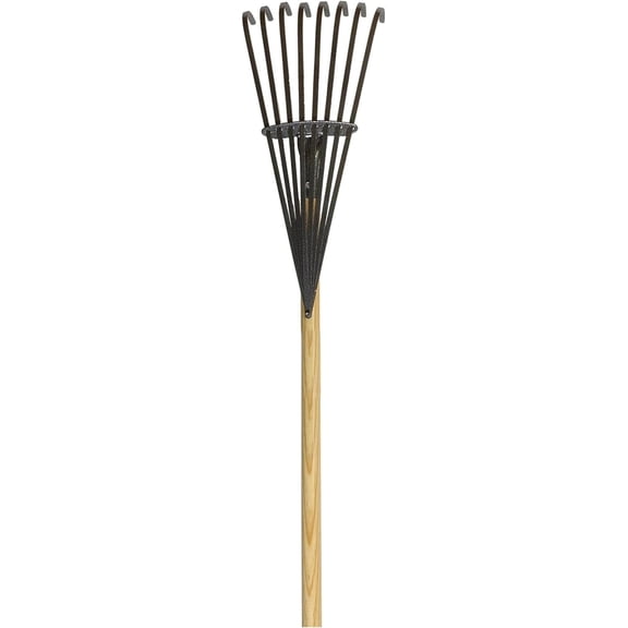 Sturdy Garden Rake for Shrubs & Flowers - 8 Free-Float Tines, Spring Steel, Wooden Handle