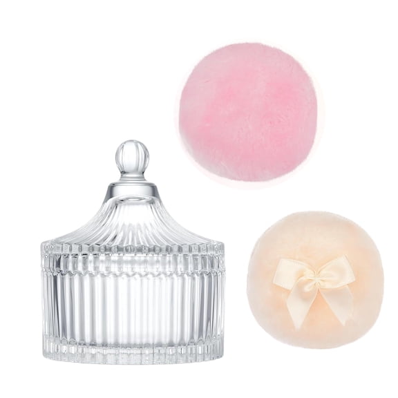 Sturdy Glass Powders Puff Holder with 3 Large Puff for Efficient Beauty Tool Management Makup Tool Organization