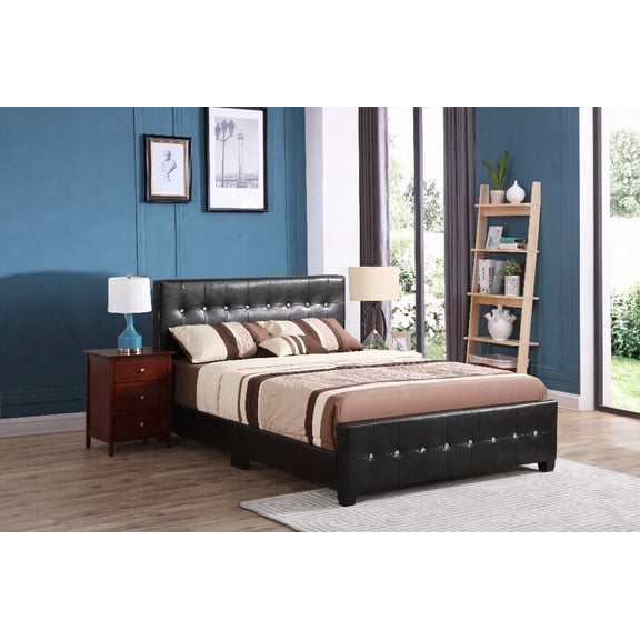 Queen Size Solid Wood Platform Bed Frame with Black Finish for Master Bedroom (No Box Spring Needed)