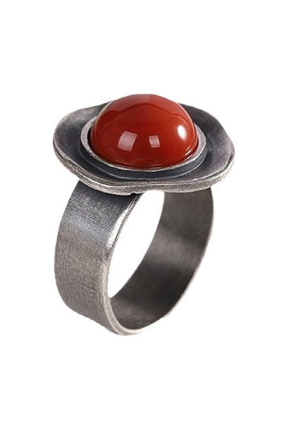 Sturdy Handmade Thai Silver Rings Highlighting Nanhong Agate Stone for Long Time Use Cultural Expression Gift