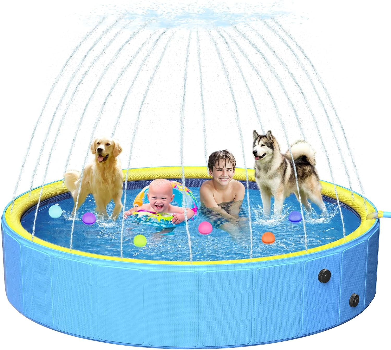 Sturdy Hard Plastic Dog Pool AntiSlip 63In, Foldable Portable Kiddie/Kids Sprinkler Swimming