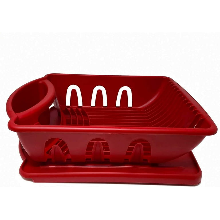 Sturdy Hard Plastic Red Sink Set Dish Rack With Drainer & Drainboard, Easy  to Clean With Snap Lock Tab Cup Holders for Home Kitchen Sink Organizer