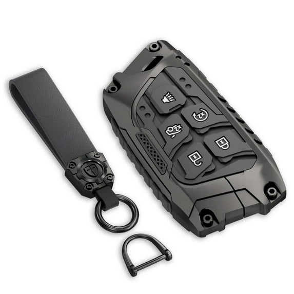Sturdy Heavy Metal Key Fob Cover with Keychain - Premium Protector Case for 2020-2022 Cadillac ATS CT5 CT6 XT4 XT5 XTS 5 6 Button Smart Keyless Remote Vehicle Accessories