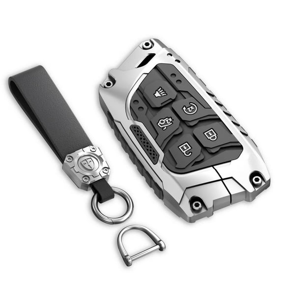 Sturdy Heavy Metal Key Fob Cover with Keychain - Premium Protector Case for 2020-2022 Cadillac ATS CT5 CT6 XT4 XT5 XTS 5 6 Button Smart Keyless Remote Vehicle Accessories